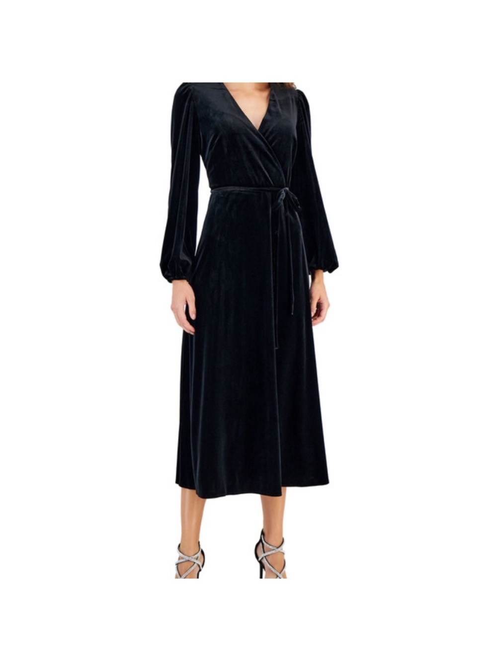 INC International Concepts Black Velvet Faux Wrap Dress – Size XL (NWOT)